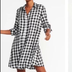 Old Navy Shirt Dress Black White Plaid LTall